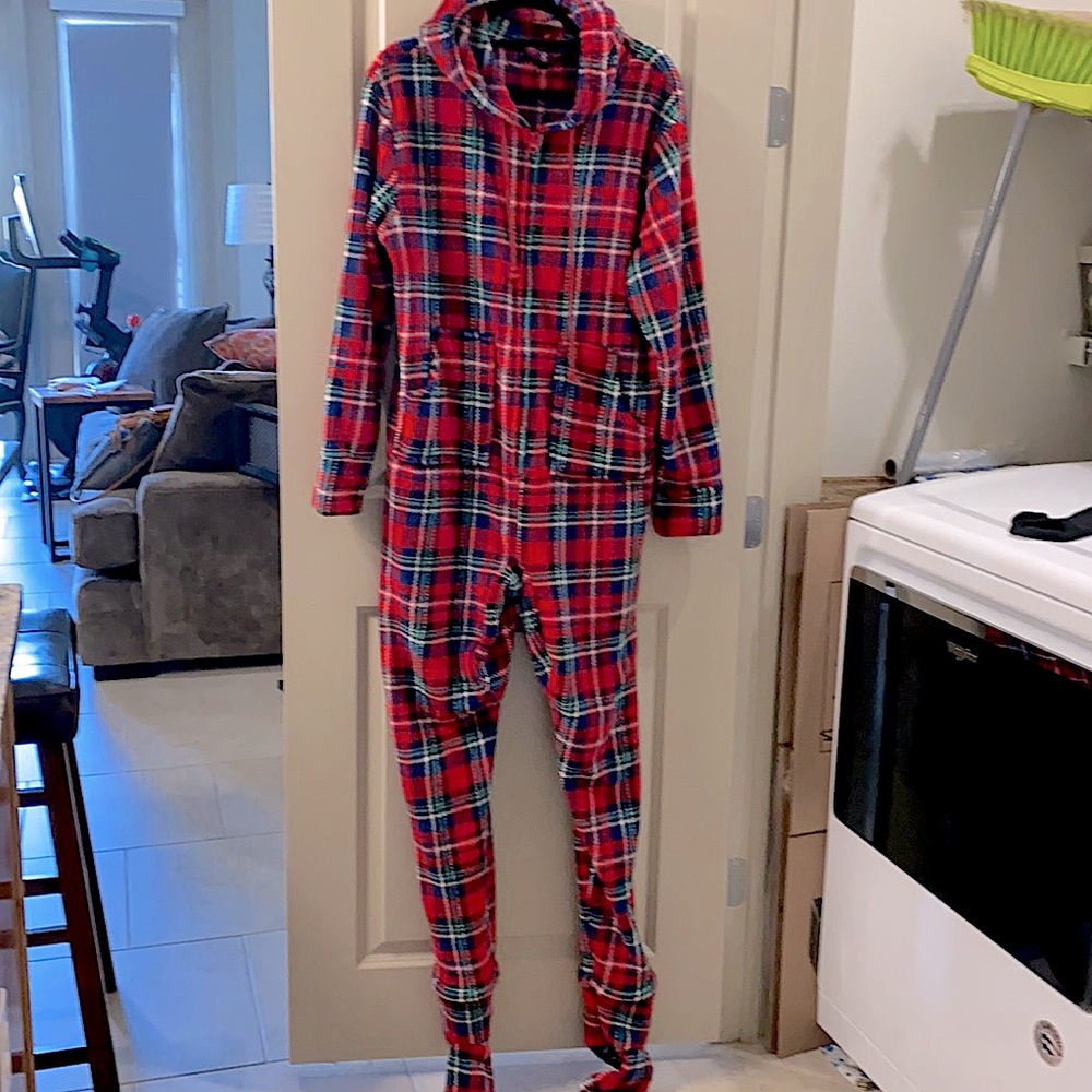Plaid thick adult footie pajamas